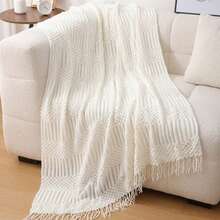 1pc Knitted Solid Color Bubble Yarn Blanket, Air Conditioning Blanket, Sofa Blanket, Bed Blanket, Nap Blanket For Office - White Bubble Towel - View 6