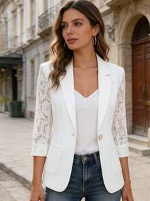 2025 Summer Women White Lace Bolero Jacket, Thin Short Sleeve Blazer Top - 白色 - 查看 9