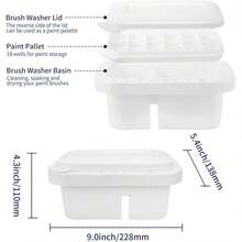 Brush Cleaner, Brush Storage Rack And Organizer Box, With Palette, Suitable For Acrylic, Watercolor And Water-Based Paints - White - View 2
