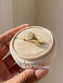 MADEONE 1件極簡向日葵圖案戒指 925純銀 優雅百搭 精緻飾品 男女適用 日常派對佩戴 送給女士的精美禮物 - 金色 - 查看 4