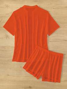 Swim Basics Set cover up unicolor con botón delantero - Naranja Quemada - Ver 6