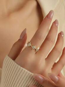 jealous young 1pc Elegant Sparkling Octagonal Cubic Zirconia Open Ring, Gold Plated Jewelry Suitable For Gift, Daily Wear, Party, Vacation, Wedding And Banquet - Octagonal Star - View 2