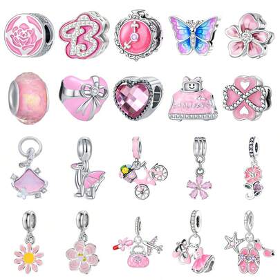 Charms de flores y corazones rosas de gran , moda B de cristal y colgante de corazón rosa, accesorios elegantes de pulsera y collar para uso diario, citas y fiestas, regalo de cumpleaños perfecto para ella