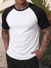 Men's Loose Raglan Sleeve Round Neck Short Sleeve T-Shirt, Summer - White - View 4