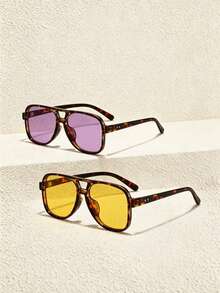 1 par de gafas de moda clásicas y retro con doble puente para mujeres, con montura de PC y bisagras metálicas, adecuadas para vacaciones, calle y atuendos casuales - Multicolor - Ver 22