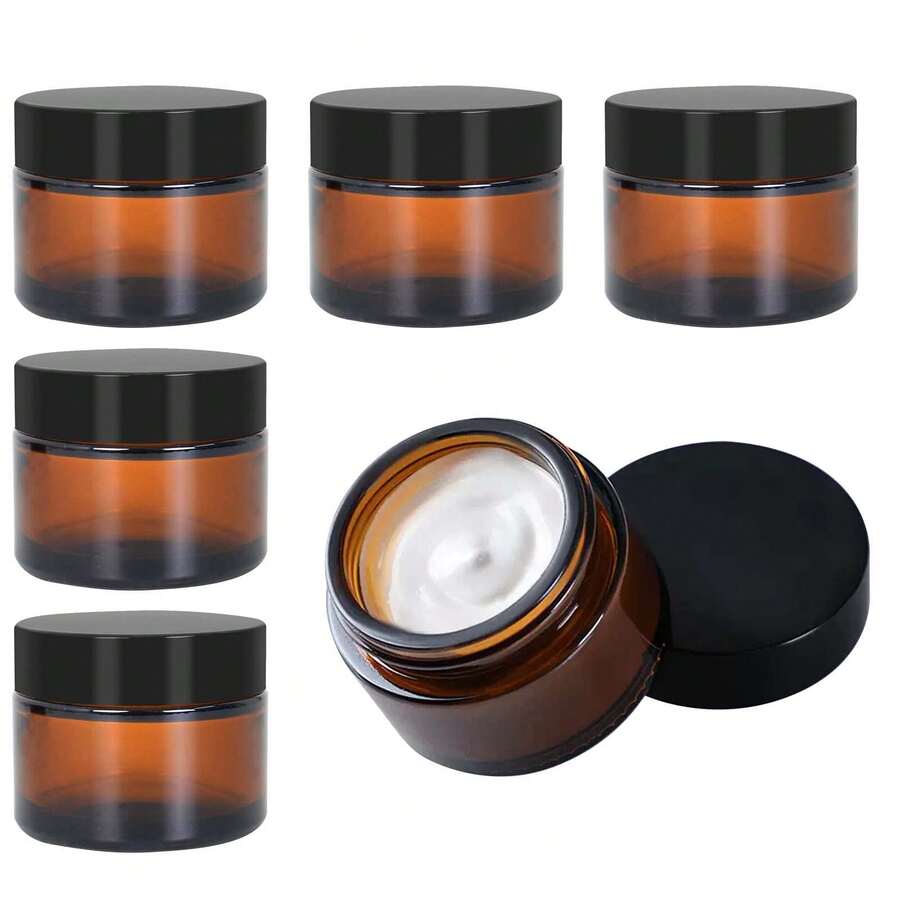 Bộ 4 hũ thủy tinh màu nâu có nắp đậy, dùng đựng kem dưỡng da, mặt nạ, mẫu mỹ phẩm, thuốc mỡ. Những hũ thủy tinh dày chất lượng cao này thích hợp để đựng kem dưỡng da, mặt nạ, nến, v.v. - Màu nâu - Xem 1