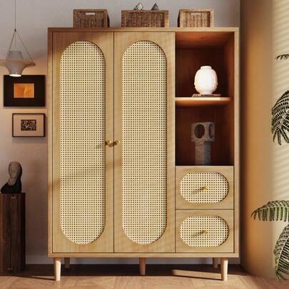 Country-Style Wardrobe In Oak, 161x120x44 Cm, Wood, 2 Doors, 2 Drawers, Open Shelves, With Clothes Rail, Ideal For Bedroom And Hallway, Easy Assembly, Timeless Design