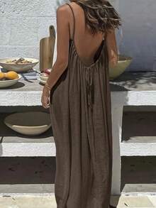 Vestido Camisero para Mujer, Novedad 2026, Diseño Holgado sin Espalda, Estilo Abrigo, Ropa de Estar por Casa, Transpirable y Suave al Tacto, Estilo Relajado para el Hogar - CAFETERÍA - Ver 7
