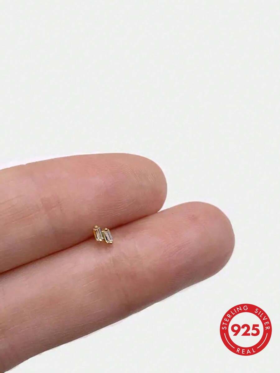 1件 925純銀不對稱耳骨耳垂平背耳骨螺旋穿刺精緻飾品，適合日常配戴、婚禮派對、情人節