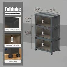 5-Tier Stackable Storage Box With Lid And Wheels Suitable For Home, Office, Dormitory, Snacks - Grey - View 20