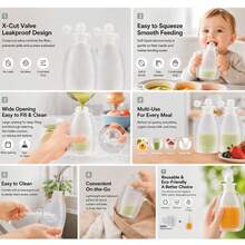 3pcs/2pcs/1set Reusable Baby Food Pouches, Silicone Milk Bags, Squeeze Style Food Storage Bags, Refillable & Washable, Suitable For Yogurt, Apple Sauce - Multicolor - View 11