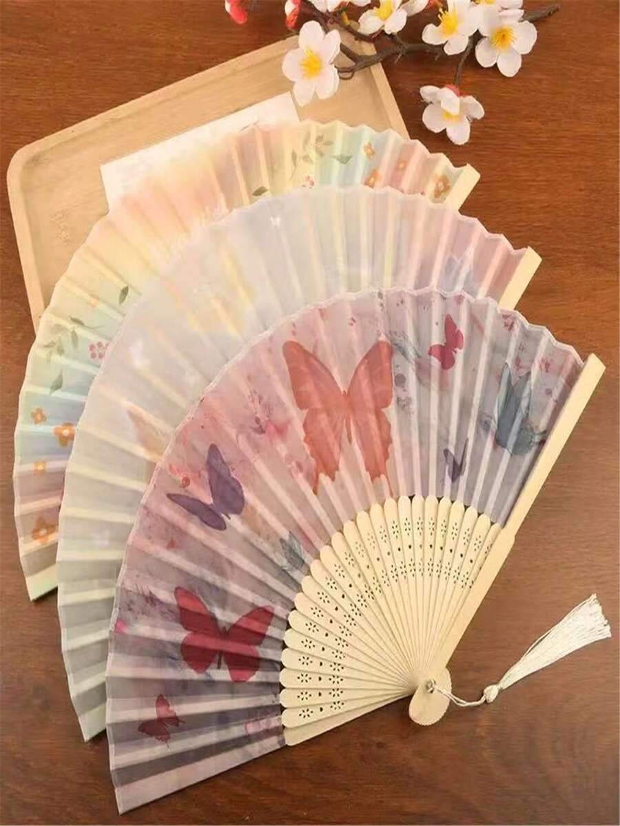 1 Pieces Of New Chinese-Style Ancient-Style Folding Fans. These Are Suitable For Women In Summer, Portable And Wearable. They Are Also Perfect For Traditional Chinese Dress, Qipao, And Dancing Photography. - Multicolor - View 1