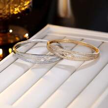 1pc Women's Bracelet, Luxury Sparkling Cubic Zirconia Bangle, Minimalist Open Design, Versatile For Work And Daily Wear - [Better Quality] Bracelet - View 6