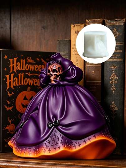 1 khuôn silicon hình đầu lâu nữ Gothic, khuôn váy công chúa 3D để tự làm nến thơm và đồ thủ công bằng nhựa cho Halloween.
