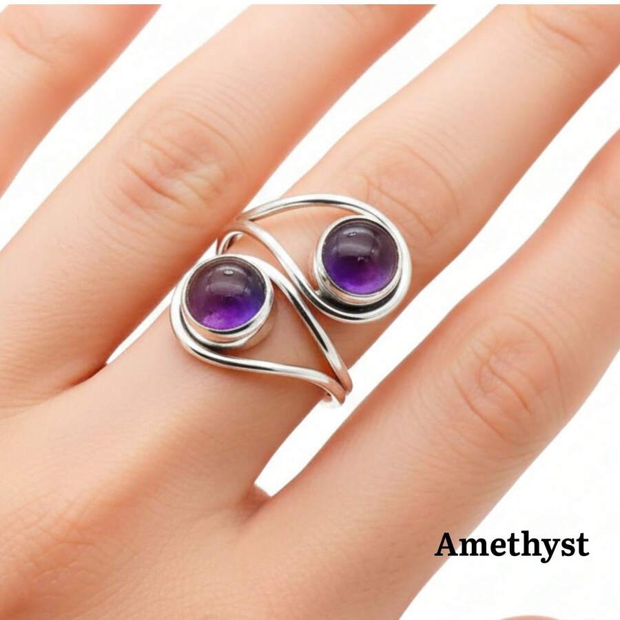 Amethyst 925 Sterling Silver Gemstone Adjustable Ring - Amethyst - View 1