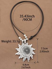 SUPBORA 1pc Fashionable Matte Gold/Silver Color Boho Oversized Exaggerated Sun Pendant With Beads Black Wax Rope Necklace For Women's Daily Wear - Multicolor - View 9