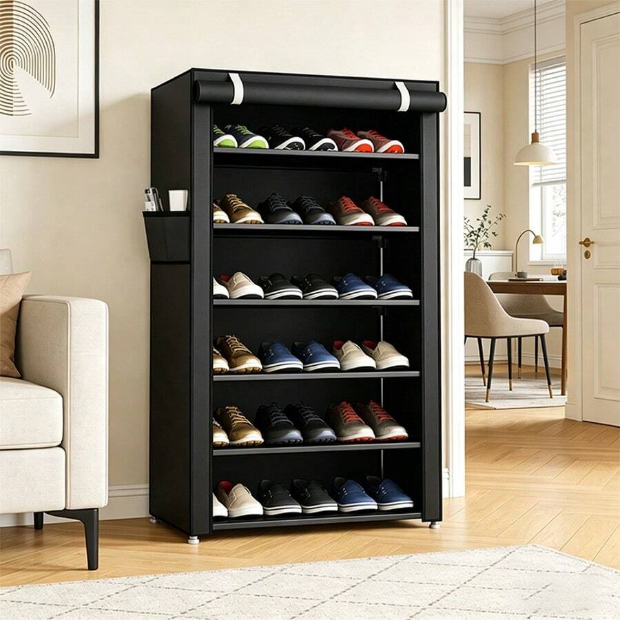 Shoe Organizer With 6 Compartments, Metal - Black - View 1