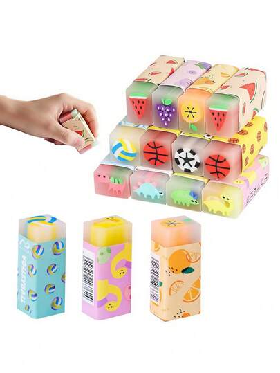 8pcs Cute Fruit (Dinosaur, Ball) Pattern Erasers, Soft Rubber Pencil Erasers, Effective Cleaning, Suitable For School Supplies, Party Favors, Birthday Gifts, And Homework Rewards