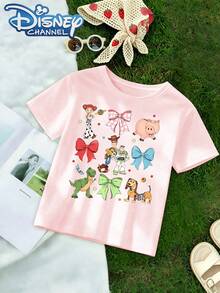 A Cute, Fresh, And Fashionable Disney Girl's Round-Neck T-Shirt With A Toy Story Print Pattern. Made Of 100% Pure Cotton, It Is An Ideal Choice For Daily Wear, Holiday Leisure, Outdoor Exploration, School Life, And Shopping Trips. It Is Also A Must-Have Item For Summer And Makes An Excellent Disney Gift For Both Girls And Boys. - Hồng - Xem 2