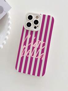 1pc Fashionable Striped Letter Pattern Phone Case Compatible With IPhone 17/17Pro/17ProMax/16/16Pro/16ProMax/15/15Pro/15ProMax/14/13/12/11 - Beige - View 2