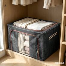 Contenedor De Almacenamiento De Ropa 66L Plegable, Contenedor De Mantas Con Ventana Transparente Y Marco De Acero, Organizador De Tela Con Cremallera Suave Y Asa Lateral, Organización Para Closet Hogar Y Espacios Reducidos - 66L Gris - Ver 3