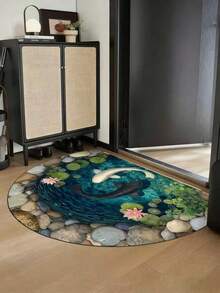 1件禅意阴阳鱼戏水造型装饰地垫，新式中式锦鲤莲花美学，玄关地垫，地毯，家居装饰，优雅时尚装饰地毯，茶室禅意绒垫，书房装饰地毯，艺术可水洗地毯，中式软装点缀，趣味室内装饰地垫 - 彩色 - 查看 4