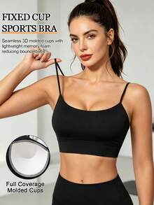Women's Sports Bra Cross Back DesignFashionable Solid Color Sports Tank Top Suitable For Yoga Fitness And Running - Black - View 3