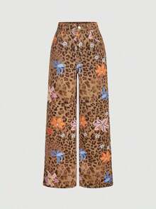 Pantalones vaqueros anchos sueltos y versátiles de mujer con diseño de bolsillos - Marrón - Ver 5