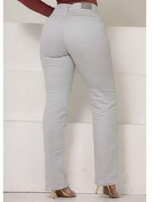 Women's Straight Leg Trousers In Satin Twill, Tailored Style, Malloy Style - Light Grey - View 1