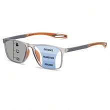 1pc Sports Photochromic Bifocal Reading Glasses, Lens With Light Sensitivity Change Function, Super Flexible TR Temples, Classic Colorblock Rectangular Frame, Simple & Comfortable Multifocal Reading Glasses - Orange - View 16
