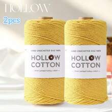 300g Sợi cotton rỗng dùng để móc thủ công các sản phẩm như túi xách, mũ, gối, 150g * 2 cuộn = 300g - Bông rỗng 2 trục - Xem 34