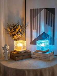 1pc LED Wave Projection Lamp With Touch/Remote Control, Glowing Cube Crystal Light, 16 Color Modes, USB Powered, Suitable For Bedroom, Living Room, Camping - Portable Tabletop Adjustable Lamp, Romantic Room Decor - 彩色 - 查看 3