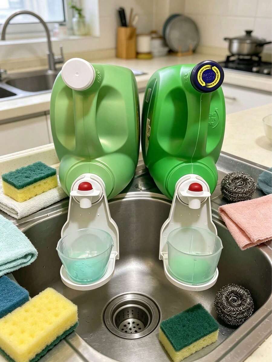 一套两个洗衣液杯架和液体洗涤剂分配器,告别凌乱和泄漏,让您的洗衣机、烘干机和洗衣房地面保持清洁有序,适用于大多数瓶装尺寸 - 多色 - 查看 1