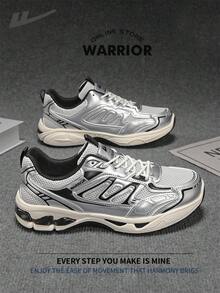 Warrior 男士舒適街頭風厚底鞋 春夏款 舒適慢跑鞋 低調簡約休閒運動鞋 全年適用 耐磨 全天穿著 訓練運動鞋 - 淺灰/銀 - 查看 1