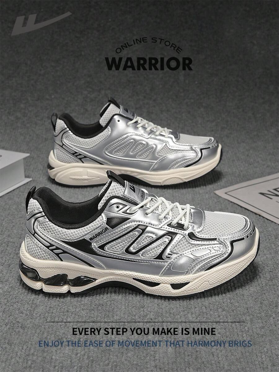 Warrior 男士舒適街頭風厚底鞋 春夏款 舒適慢跑鞋 低調簡約休閒運動鞋 全年適用 耐磨 全天穿著 訓練運動鞋 - 淺灰/銀 - 查看 1