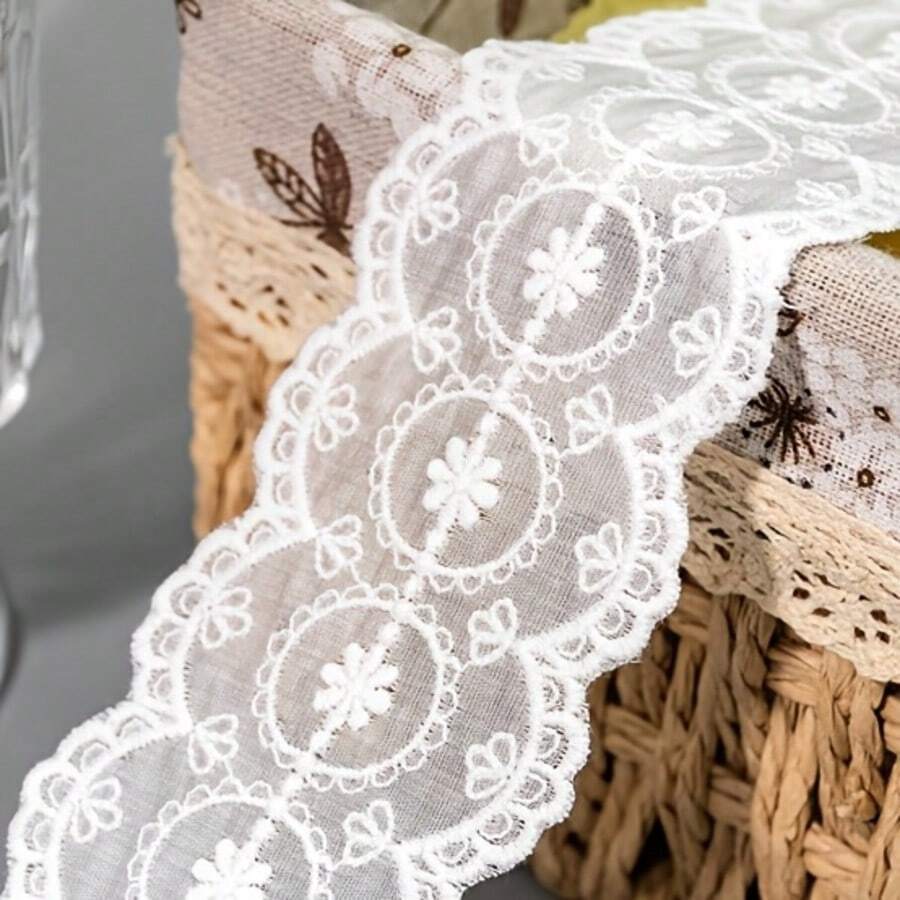 1/5碼花卉刺繡蕾絲飾邊緞帶，透明網格蕾絲邊帶鏤空蕾絲，復古棉質蕾絲布料，適用於縫紉、DIY手工藝、婚紗、新娘面紗、內衣、娃娃衣服、窗簾和家居裝飾