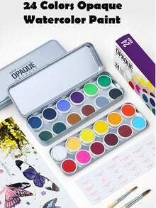 24 Colors Semi-Moist Classic Opaque Watercolor Paint Set, Professional Artist Beginner Amateur Hobby Painting Supplies - Sets - View 2
