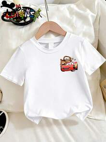 Disney Cars "Just Messing Around!" Print Kids' T-Shirt, Eye-Catching Mud Splash Style Tee, Machine Washable, Great For Daily Activities, Playdates, Casual Outings And Everyday Wear, Shipped From Local Warehouse - 白色 - 查看 3