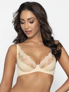 PariPari Sophia Elegant Sexy Lace & Discreet Dotted Soft Bra, Lightweight Microfiber Lingerie For Natural Shape - Beige - View 2