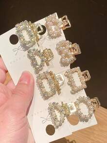 8 Pcs Women Versatile Simple Rhinestone Faux Pearl Hair Clips, Suitable For Daily, School, Office, Commuting, Holiday, Mother's Day Gift Hair Claws Claw Clips Hair Jaw Clip Hair Clamps Hair Clutch Hair Catcher Clip, School Stuff, College, Pearl Hair Accessories Fall Winter For Vacation Outfits Woman Summer Outfits - Multicolor - View 9