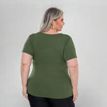 Set Of 2 Women's Basic Comfortable Short-Sleeve Square Neck Plus Size Blouses - Black-green - View 4