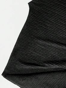 Boho 2 Piece Outfits Textured Off Shoulder Batwing Sleeve Top & Tie Side Skirt Set, Sexy Solid Seaside Vacation 2 Piece Outfits Trajes Elegantes De Mujer Summer Beach Resort Wear - 黑色 - 查看 6