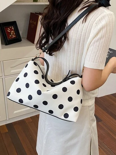 2026 Spring New Polka Dot Handbag, Fashionable Contrasting Color Shoulder Bag, Chic Tote Bag