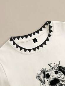 Conjunto de dos piezas para mujer casual a rayas, camiseta de manga corta con rayas horizontales azul marino y blanco, pantalones holgados azul marino de cintura elástica con cordón, estilo cómodo y versátil, ideal para uso diario, compras, paseos, actividades relajadas y looks náuticos en primavera y verano - Blanco - Ver 4