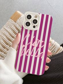 1pc Fashionable Striped Letter Pattern Phone Case Compatible With IPhone 17/17Pro/17ProMax/16/16Pro/16ProMax/15/15Pro/15ProMax/14/13/12/11 - Beige - View 1