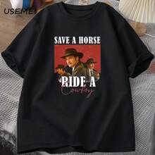 T-Shirt Cowboy Graphic Tshirt Save A Horse Ride A Cowboy Tees R Lats Of Us Mandalorian T Shirts Summer - màu đen - Xem 1