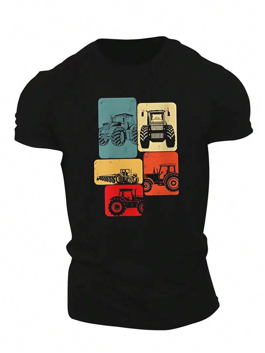 Camiseta de manga corta de verano para hombre - Diseño de tractor - Negro - Ver 1