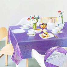 54*108 英寸全息幻彩塑料桌布，薰衣草紫色闪光，一次性长方形桌布，适用于生日、新娘、婚礼派对装饰 - 彩色 - 查看 5