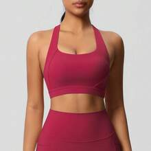 Sujetadores de Yoga para Fitness para mujer, ropa interior Sexy con tirantes, belleza en la espalda, Push Up, deportes, Top corto para correr, ropa de Yoga: 100500868 - Rojo - Ver 4