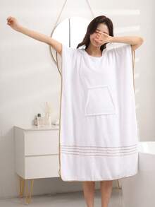 1pc Women's Soft Absorbent Hooded Sleeveless Solid Color Minimalist Oversized Bath Robe, Wearable Poncho For Bathing, Surfing, Beach, Outdoor Activities - White - View 4